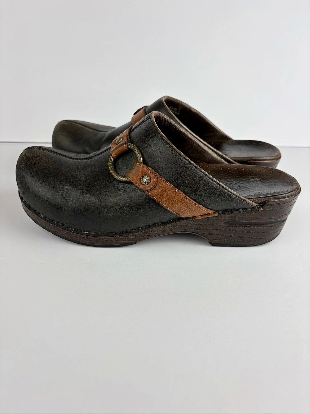 Dansko Shandi Professional Leather Clogs in Black & Brown Boho EU 41 US 9.5